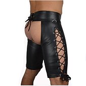 cheap Matte-Men&#039;s PU Leather Shorts Club Uniforms Cosplay Costume Party Costume Sexy Costumes Solid Colored Pants for Party Club Carnival Mardi Gras