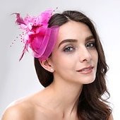 preiswerte Fascinator-Fascinators Kopfbedeckung Feder Netz Hochzeit Teeparty Pferderennen Damen Tag Cocktail Vintage Stil Elegant mit floralen Kopfschmuck Kopfbedeckung um zu beeindrucken Rennrenntag Kleid