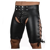 cheap Matte-Men&#039;s PU Leather Shorts Club Uniforms Cosplay Costume Party Costume Sexy Costumes Solid Colored Pants for Party Club Carnival Mardi Gras