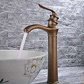 cheap Classical-Brass Bathroom Sink Faucet,Waterfall Antique Brass Widespread Water Flow Single Handle One Hole Bath Taps with Hot and Cold Switch