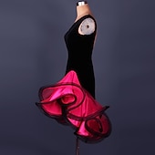 cheap Practice Dresses-Latin Dance Dress Ruffles Split Joint Women's Performance Practise Sleeveless Spandex Organza