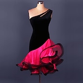 cheap Practice Dresses-Latin Dance Dress Ruffles Split Joint Women's Performance Practise Sleeveless Spandex Organza
