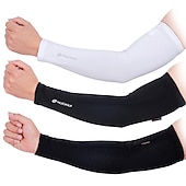 baratos Aquecedor para Braços e Pernas-1 par Nuckily Mangas de ciclismo Armwarmers Mangas de compressão Côr Sólida UPF 50 Reflector Leve Moto Branco Preto para Homens Mulheres Adulto Bicicleta de Estrada Bicicleta De Montanha Pesca