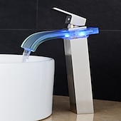 economico Classici-led miscelatore lavabo bagno rubinetto cascata beccuccio 3 temperatura colore, rubinetti vaso alto monocomando rubinetteria monoblocco monoforo bagno