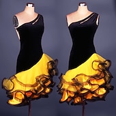 cheap Practice Dresses-Latin Dance Dress Ruffles Split Joint Women's Performance Practise Sleeveless Spandex Organza