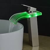 economico Classici-led miscelatore lavabo bagno rubinetto cascata beccuccio 3 temperatura colore, rubinetti vaso alto monocomando rubinetteria monoblocco monoforo bagno