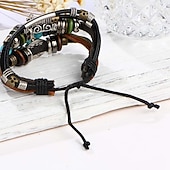 baratos jóias e colares e anéis masculinos-Homens 1pç Abotoaduras Pulseiras de couro Pulseiras de fio de memória Presente Diário Clássico Retro Punk Clássico Preto e Prateado Vermelho / Laranja Castanho Claro