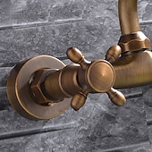 cheap Wall Mount-Wall Mount Bathroom Sink Mixer Faucet, Widespread Brass 3 Holes 2 Handles Vintage Basin Taps Washroom with Hot and Cold Water Hose