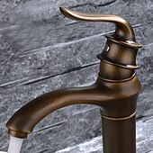 cheap Classical-Brass Bathroom Sink Faucet,Waterfall Antique Brass Widespread Water Flow Single Handle One Hole Bath Taps with Hot and Cold Switch