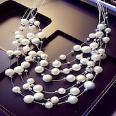 abordables Colliers-collier de déclaration pour femme perle décontractée quotidienne perle superposée robe blanche flottante pour impressionner 2025