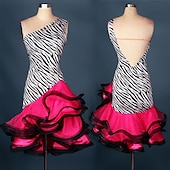 cheap Practice Dresses-Latin Dance Dress Ruffles Split Joint Women's Performance Practise Sleeveless Spandex Organza
