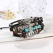 baratos jóias e colares e anéis masculinos-Homens 1pç Abotoaduras Pulseiras de couro Pulseiras de fio de memória Presente Diário Clássico Retro Punk Clássico Preto e Prateado Vermelho / Laranja Castanho Claro