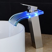 economico Classici-led miscelatore lavabo bagno rubinetto cascata beccuccio 3 temperatura colore, rubinetti vaso alto monocomando rubinetteria monoblocco monoforo bagno