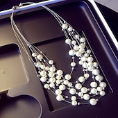 abordables Colliers-collier de déclaration pour femme perle décontractée quotidienne perle superposée robe blanche flottante pour impressionner 2025