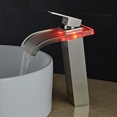 economico Classici-led miscelatore lavabo bagno rubinetto cascata beccuccio 3 temperatura colore, rubinetti vaso alto monocomando rubinetteria monoblocco monoforo bagno