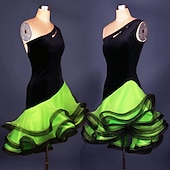 cheap Practice Dresses-Latin Dance Dress Ruffles Split Joint Women's Performance Practise Sleeveless Spandex Organza