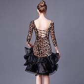 abordables Ropa de baile latino-Baile Latino Vestido Volantes Corte Mujer Rendimiento Manga 3/4 Cintura Alta Cristal algodón Organdí