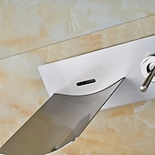 economico Da muro-Rubinetto Lavabo Bagno - Led / A Parete / A Cascata Nichel Spazzolato A Parete Due Fori / Monocomando Due Fori Rubinetteria Vasca