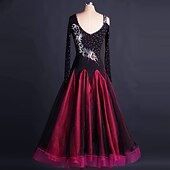 preiswerte Standard-Tanzsaal-Für den Ballsaal Kleid Spitze Drapiert Kristalle / Strass Damen Leistung Langarm Hoch Elasthan Organza