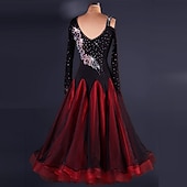 preiswerte Standard-Tanzsaal-Für den Ballsaal Kleid Spitze Drapiert Kristalle / Strass Damen Leistung Langarm Hoch Elasthan Organza