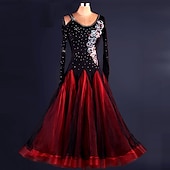 preiswerte Standard-Tanzsaal-Für den Ballsaal Kleid Spitze Drapiert Kristalle / Strass Damen Leistung Langarm Hoch Elasthan Organza