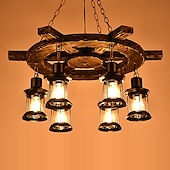 economico Modello a lanterna-6 luci 78cm(31.2inch) Lampada a sospensione Legno Vetro Finiture Verniciate Vintage Rustico 110-120V 220-240V