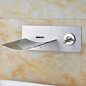 economico Da muro-Rubinetto Lavabo Bagno - Led / A Parete / A Cascata Nichel Spazzolato A Parete Due Fori / Monocomando Due Fori Rubinetteria Vasca
