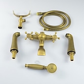 preiswerte Badewannenarmaturen-Wand-Duscharmatur aus antikem Messing, zwei Griffe, zwei Löcher, Badewannen-Dusche-Mischbatterien mit Handbrause und Ventil sowie heißem / kaltem Wasser