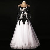 abordables Ropa de baile de salón-Baile de Salón Vestido Encaje Recogido Apliques Rendimiento Manga Larga Cintura Alta Licra Organdí