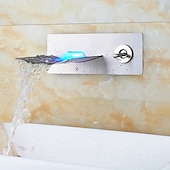economico Da muro-Rubinetto Lavabo Bagno - Led / A Parete / A Cascata Nichel Spazzolato A Parete Due Fori / Monocomando Due Fori Rubinetteria Vasca