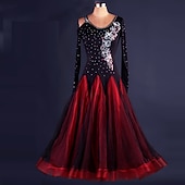preiswerte Standard-Tanzsaal-Für den Ballsaal Kleid Spitze Drapiert Kristalle / Strass Damen Leistung Langarm Hoch Elasthan Organza
