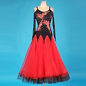 abordables Ropa de baile de salón-Baile de Salón Vestido Encaje Recogido Apliques Rendimiento Manga Larga Cintura Alta Licra Organdí