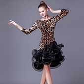 abordables Ropa de baile latino-Baile Latino Vestido Volantes Corte Mujer Rendimiento Manga 3/4 Cintura Alta Cristal algodón Organdí