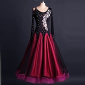 preiswerte Standard-Tanzsaal-Für den Ballsaal Kleid Spitze Drapiert Kristalle / Strass Damen Leistung Langarm Hoch Elasthan Organza