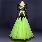 abordables Ropa de baile de salón-Baile de Salón Vestido Encaje Recogido Apliques Rendimiento Manga Larga Cintura Alta Licra Organdí