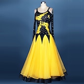 abordables Ropa de baile de salón-Baile de Salón Vestido Encaje Recogido Apliques Rendimiento Manga Larga Cintura Alta Licra Organdí