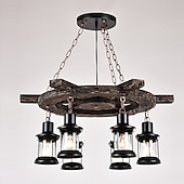 economico Modello a lanterna-6 luci 78cm(31.2inch) Lampada a sospensione Legno Vetro Finiture Verniciate Vintage Rustico 110-120V 220-240V