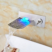 economico Da muro-Rubinetto Lavabo Bagno - Led / A Parete / A Cascata Nichel Spazzolato A Parete Due Fori / Monocomando Due Fori Rubinetteria Vasca