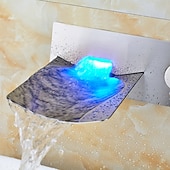 economico Da muro-Rubinetto Lavabo Bagno - Led / A Parete / A Cascata Nichel Spazzolato A Parete Due Fori / Monocomando Due Fori Rubinetteria Vasca