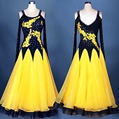 abordables Ropa de baile de salón-Baile de Salón Vestido Encaje Recogido Apliques Rendimiento Manga Larga Cintura Alta Licra Organdí