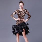 abordables Ropa de baile latino-Baile Latino Vestido Volantes Corte Mujer Rendimiento Manga 3/4 Cintura Alta Cristal algodón Organdí