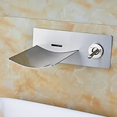 economico Da muro-Rubinetto Lavabo Bagno - Led / A Parete / A Cascata Nichel Spazzolato A Parete Due Fori / Monocomando Due Fori Rubinetteria Vasca