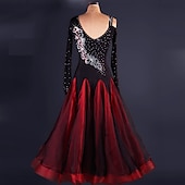 preiswerte Standard-Tanzsaal-Für den Ballsaal Kleid Spitze Drapiert Kristalle / Strass Damen Leistung Langarm Hoch Elasthan Organza