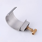 cheap Multi Holes-Bathroom Sink Faucet,Silvery Two Handles Three Holes Deluxe Waterfall Brush Nickel Polished Widespread Brass Bathroom Sink Faucet With Cold and Hot Switch