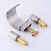 cheap Multi Holes-Bathroom Sink Faucet,Silvery Two Handles Three Holes Deluxe Waterfall Brush Nickel Polished Widespread Brass Bathroom Sink Faucet With Cold and Hot Switch