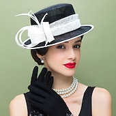 preiswerte Partyhut-Fascinatoren Flachs Feder Sonnenhut Sinamay-Hut Hochzeit Casual Melbourne-Cup Cocktail Royal Astcot Elegant Britisch Mit Kopfschmuck Kopfbedeckung
