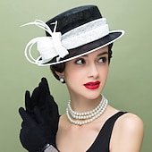 preiswerte Partyhut-Fascinatoren Flachs Feder Sonnenhut Sinamay-Hut Hochzeit Casual Melbourne-Cup Cocktail Royal Astcot Elegant Britisch Mit Kopfschmuck Kopfbedeckung
