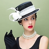 preiswerte Partyhut-Fascinatoren Flachs Feder Sonnenhut Sinamay-Hut Hochzeit Casual Melbourne-Cup Cocktail Royal Astcot Elegant Britisch Mit Kopfschmuck Kopfbedeckung