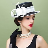 preiswerte Partyhut-Fascinatoren Flachs Feder Sonnenhut Sinamay-Hut Hochzeit Casual Melbourne-Cup Cocktail Royal Astcot Elegant Britisch Mit Kopfschmuck Kopfbedeckung