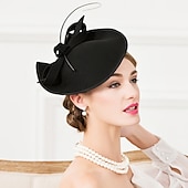 billige Fascinatorer-Fascinatorhatter Hodeplagg Ull Skålformet Hatt Bryllup Hesteveddeløp Damenes Dag Cocktail Elegant Med Hodeplagg Hodebekledning kle deg å imponere Veddeløpsdag Kjole